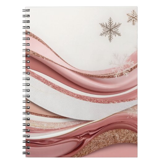 Abstract Pink and Gold Glitter Waves Notebook Notitieboek (Voorkant)