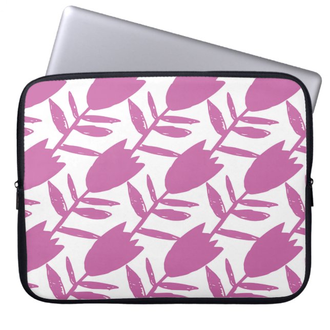 Abstract pink bluebell flowers seamless pattern on laptop sleeve (Voorkant)