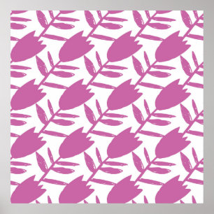 Abstract pink bluebell flowers seamless pattern on poster