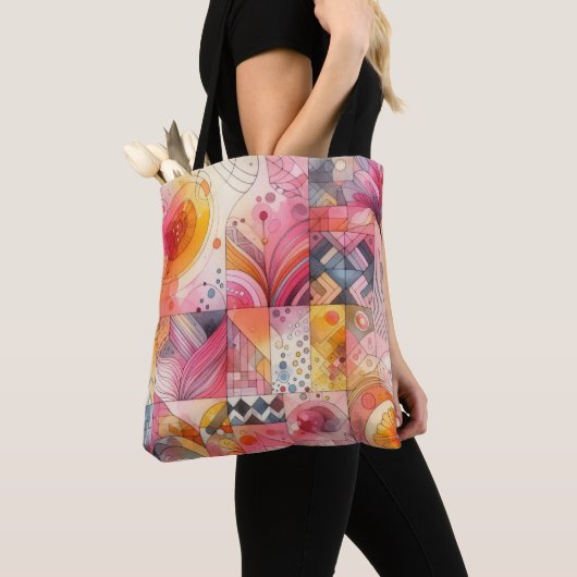 Abstract Pink Colorful Geometric Design Tote Bag (Dichtbij)