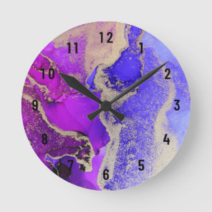Abstract Pink Purple Gold Large Clock Ronde Klok