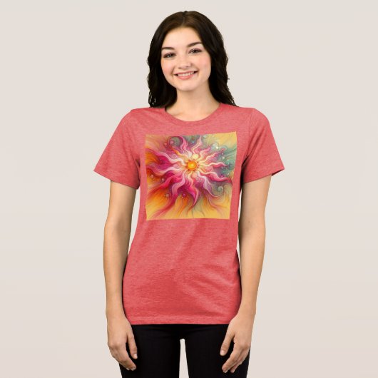 Abstract Pink Sun Rays Landscape Tri-Blend Shirt (Voorkant volledig)