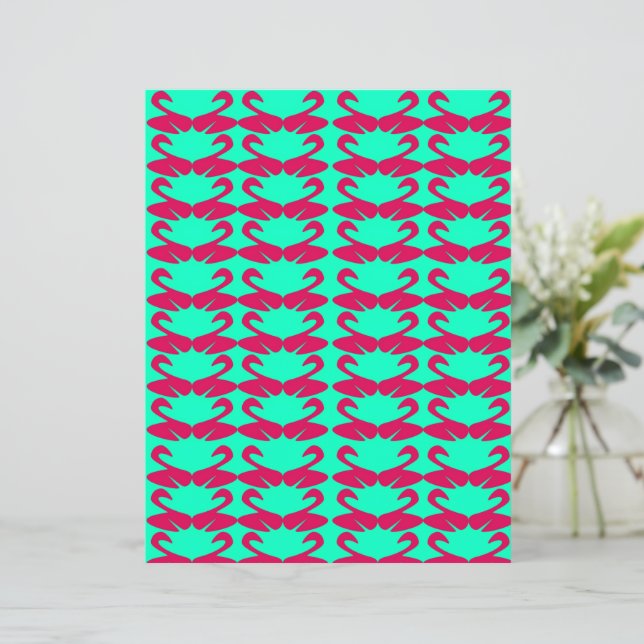 Abstract Pink Swan on Teal scrapbook paper (Staand voorkant)