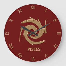 Abstract Pisces Red Zodiac Symbol Wall Clock Grote Klok