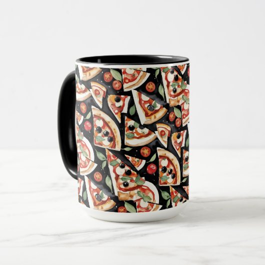 Abstract Pizza Slices On A Black Background Mok (Voorkant links)