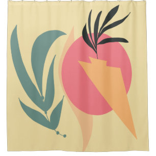 Abstract Plant Illustratie vormen Roze geel Douchegordijn