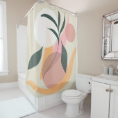 Abstract Plant Illustratie vormen Roze groen Douchegordijn (In situ)