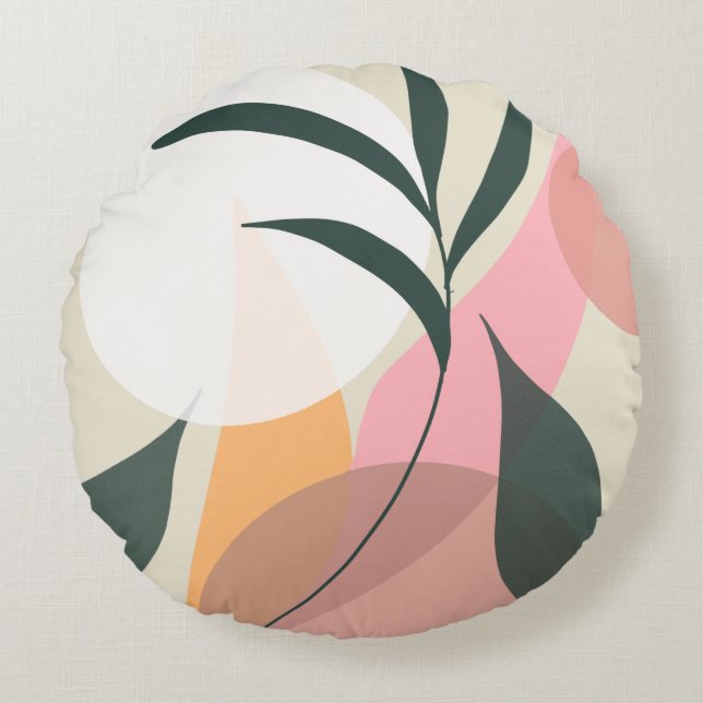 Abstract Plant Illustratie vormen Roze groen Rond Kussen (Voorkant)