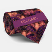 Abstract Plum & Copper Botanical Stropdas (Opgerold)