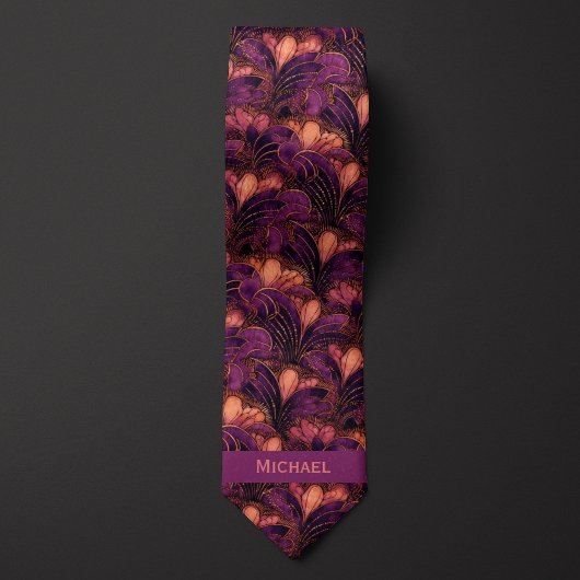 Abstract Plum & Copper Botanical Stropdas