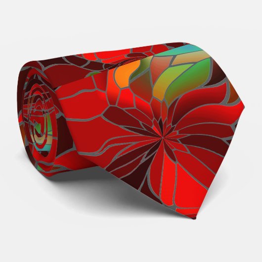 Abstract Poinsettia Stropdas (Opgerold)