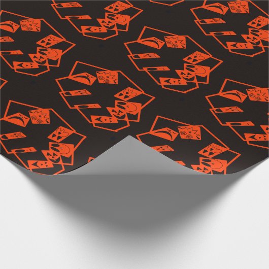 Abstract, pompoen gezichten op zwart, Halloween Cadeaupapier (Hoek)
