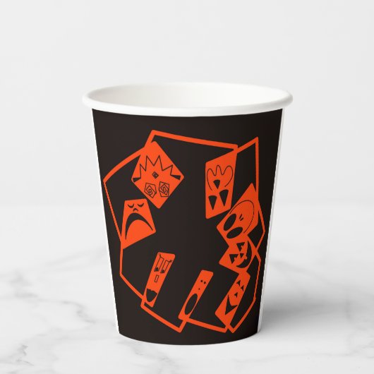 Abstract, pompoen gezichten op zwart, Halloween Papieren Bekers (Achterkant)