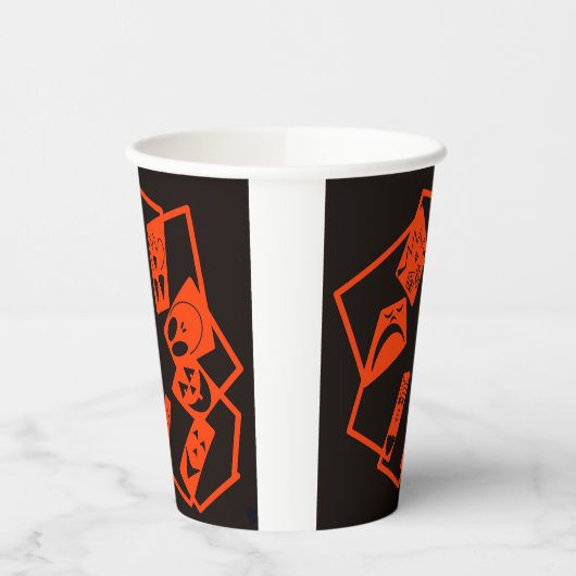 Abstract, pompoen gezichten op zwart, Halloween Papieren Bekers (Links)