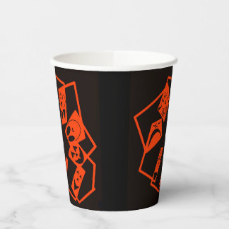 Abstract, pompoen gezichten op zwart, Halloween Papieren Bekers