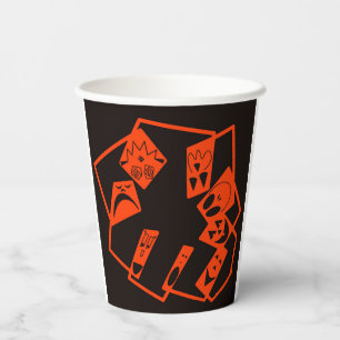 Abstract, pompoen gezichten op zwart, Halloween Papieren Bekers