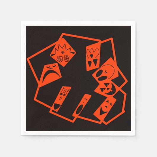 Abstract, pompoen gezichten op zwart, Halloween Servet (Voorkant)
