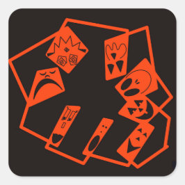 Abstract, pompoen gezichten op zwart, Halloween Vierkante Sticker