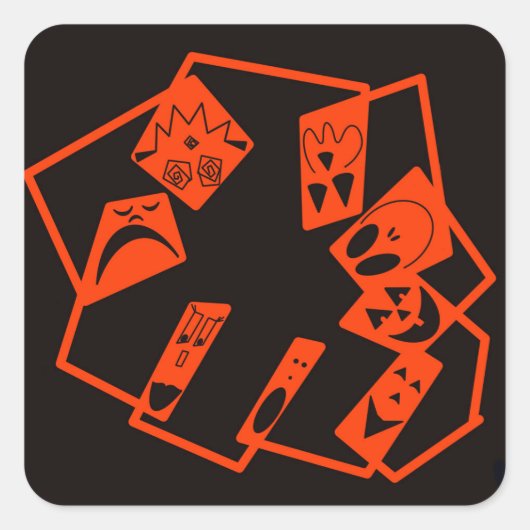 Abstract, pompoen gezichten op zwart, Halloween Vierkante Sticker (Voorkant)