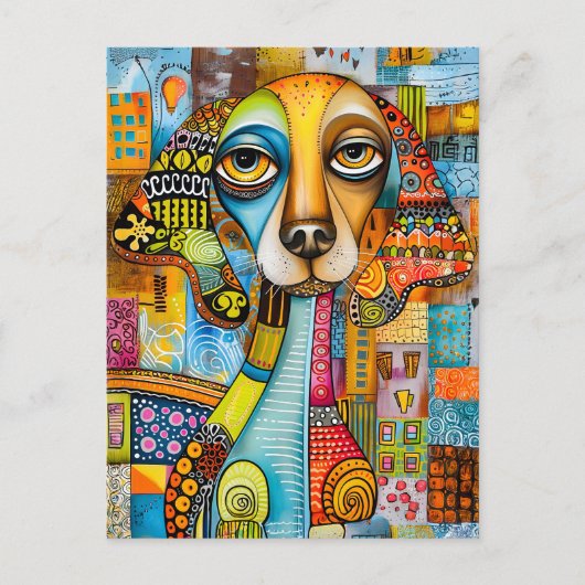 Abstract pop-art dog faces in cheerful colors. briefkaart (Voorkant)