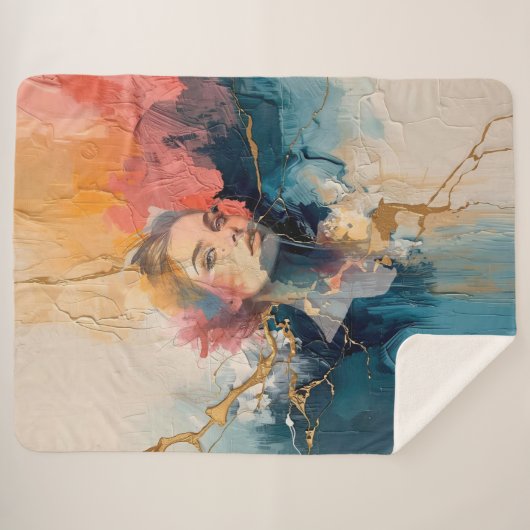 Abstract Portrait Wall Art, Modern Woman Face Pain Sherpa Deken (Voorkant (horizontaal))