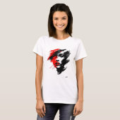Abstract portret - Dramatische zwarte en rode bors T-shirt (Voorkant volledig)