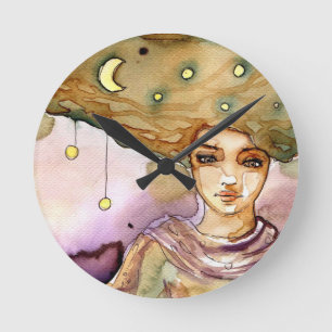Abstract portret en  vrouw ronde klok