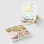 Abstract portret en  vrouw stenen onderzetter (Zijkant)