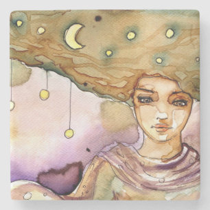 Abstract portret en vrouw stenen onderzetter