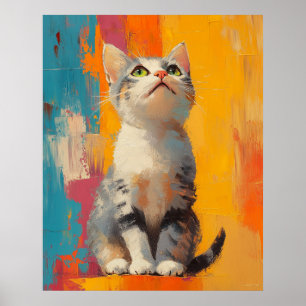 abstract portret, kleur blokken, wit haar, modern poster