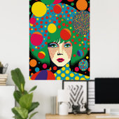Abstract portret met polkadots poster (Thuiskantoor)