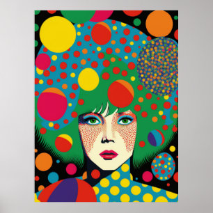 Abstract portret met polkadots poster