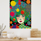 Abstract portret met polkadots poster (Keuken)
