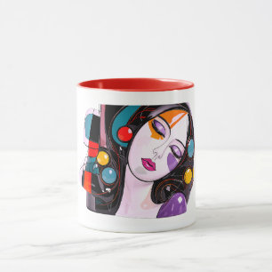 Abstract Portret Moderne Vrouw Kleurrijke Pop Art Mok