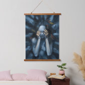 Abstract portret – surrealistische blauwe kunst hangend wandkleed (Slaapkamer)