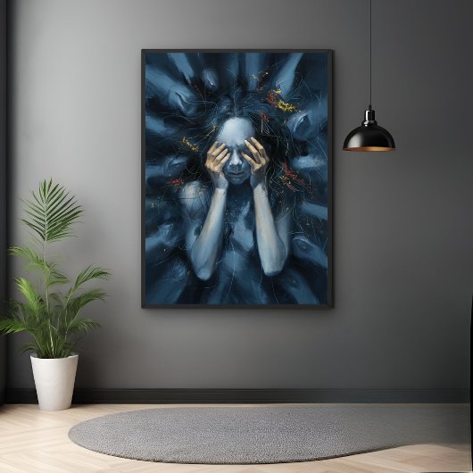 Abstract portret – surrealistische blauwe kunst perfect poster