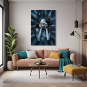 Abstract portret – surrealistische blauwe kunst poster