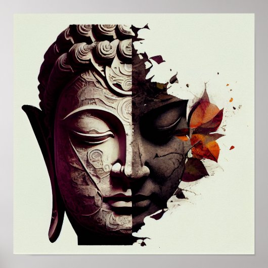 Abstract portret van Boeddha | Digitaal Kunst Post Poster (Voorkant)