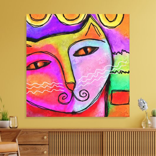 Abstract portret van een kat canvas afdruk (Insitu (Woonkamer))