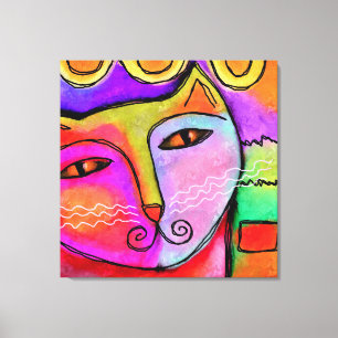 Abstract portret van een kat canvas afdruk