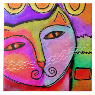 Abstract portret van een kat tegeltje