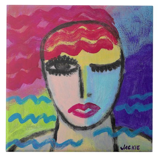 Abstract portret van een roodharige tegeltje (Voorkant)