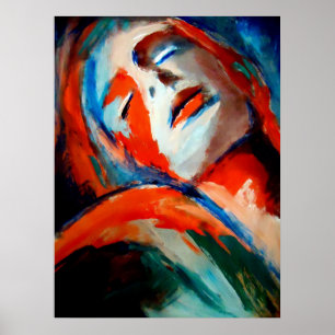 Abstract portret van een vrouw die schildert - Kun Poster