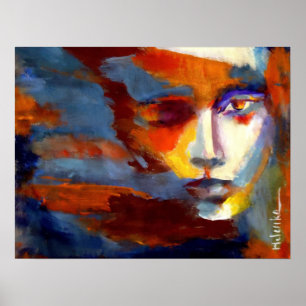 Abstract portret van een vrouw die schildert - Kun Poster