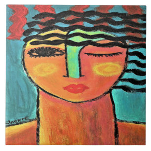 Abstract portret van een vrouw in hittegolf tegeltje