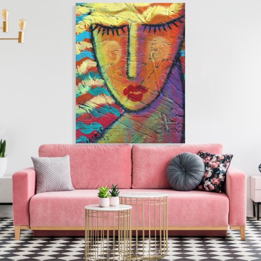 Abstract portret van een vrouw met blond haar canvas afdruk (Insitu (Woonkamer))