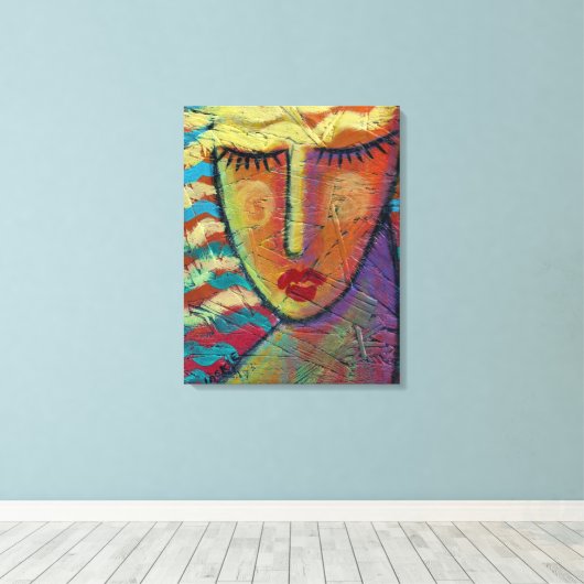 Abstract portret van een vrouw met blond haar canvas afdruk (Insitu (Houten vloer))
