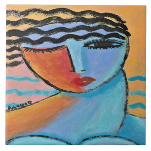 Abstract portret van een vrouw 's ochtends tegeltje