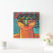 Abstract portret van een vrouw vierkante klok (Huis)
