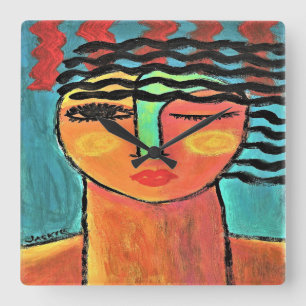 Abstract portret van een vrouw vierkante klok